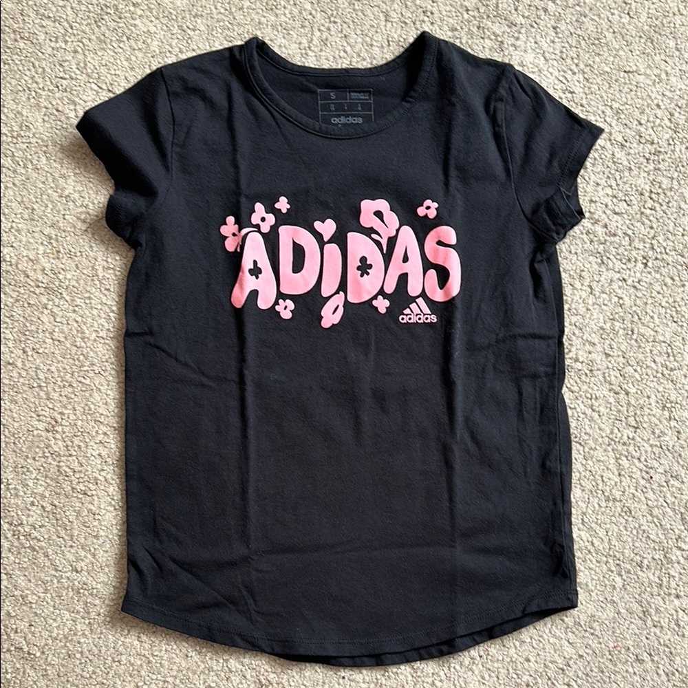 Adidas Kids Black and Pink Graphic T-Shirt